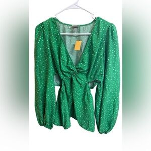 a new day Emerald Green Blouse with White Dots